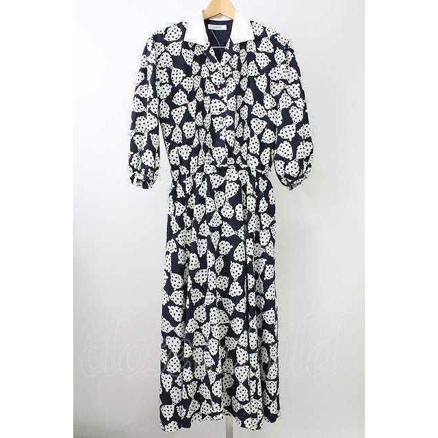 SALE】INGEBORG / ドットリボン総柄シャツワンピース 黒X白 T-25-11