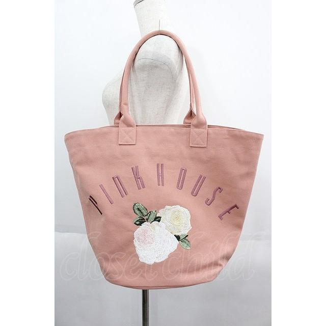 PINK HOUSE / ホワイトローズ刺繍バッグ ピンク I-25-05-19-105