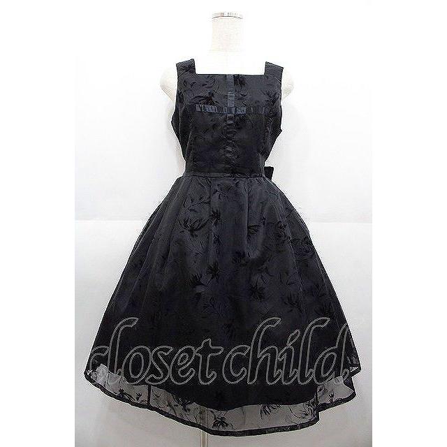 Moi-meme-Moitie / 花柄フロッキーミニジャンパースカート 黒 I-25-08