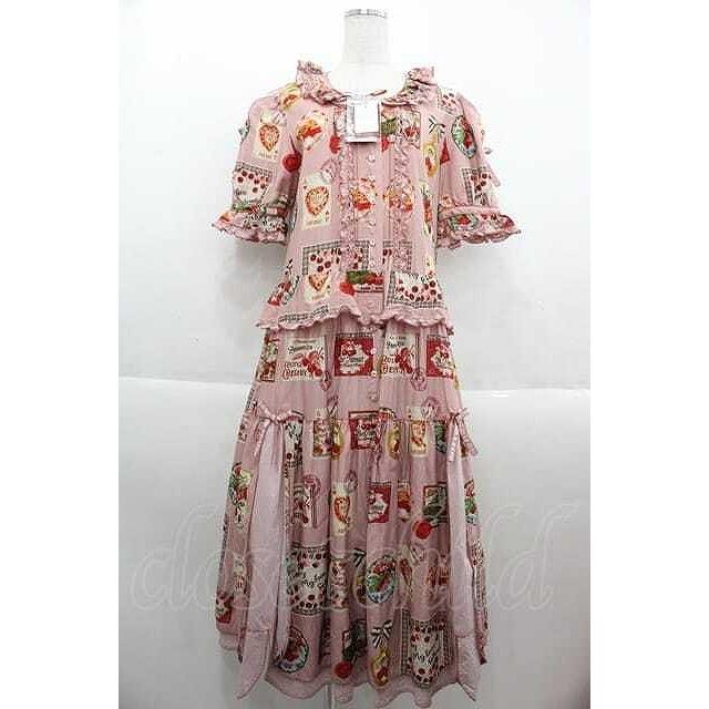 PINK HOUSE / チェリープリントパッチワーク風ワンピース ピンク I-25