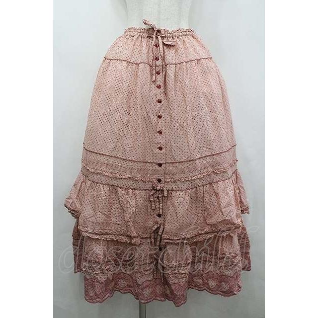 最終値下げ　ピンクハウス　いちごプリントスカート PINK HOUSE / いちごステッチレース使い水玉ロータリープリント
