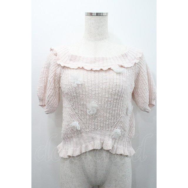 LIZ LISA / フラワーモチーフ付き半袖パフスリーブニットトップス