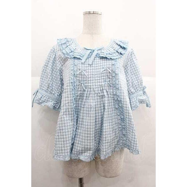 PINK HOUSE / ギンガムチェックパッチワークフリルブラウス サックス I