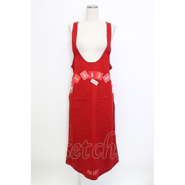 PINK HOUSE / ロゴpt&刺繍ワッペンジャンパースカート レッド T-25-12