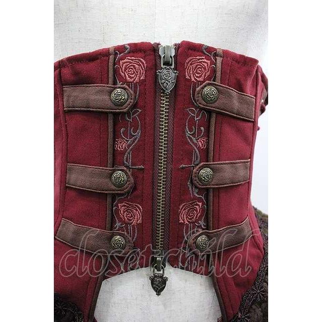 Ozz oneste / 薔薇刺繍ダブルZIPコルセット ボルドー I-26-03-12-078