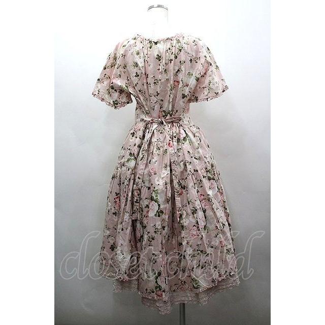 Pink House 花柄ノースリーブミディ丈綿ローンワンピース（中古品） PINK HOUSE / 薔薇の森ミディ丈ワンピース ピンク I-26-03-16-095-LO