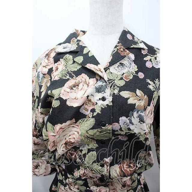 INGEBORG / 薔薇総柄半袖ワンピース 黒XピンクX緑 I-26-03-25-069-LO