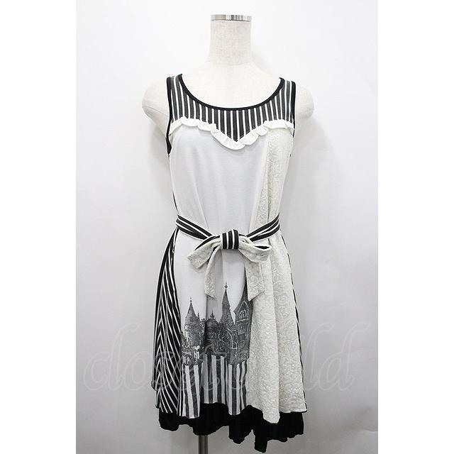 【新品タグ付き】snenuw ワンピース ノースリーブ ストライプ ホワイト ALGONQUINS / ストライプ切替ノースリーブカットワンピース 白X黒 I
