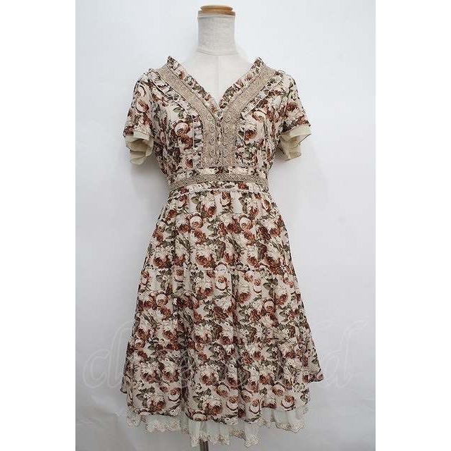 axes femme / ローズリーフ柄ティアードワンピース M ベージュ Y240210054AXOPSZZY