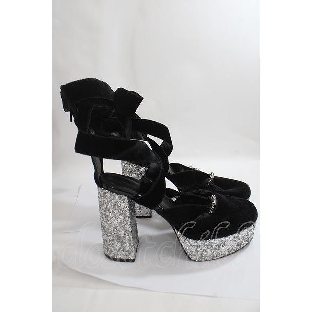Swankiss / EV laceup velour heels L 黒 Y-24-05-10-031-CA-SH-SZ