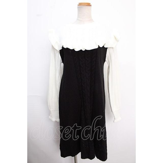 SALE】axes femme / リボン付きフリルニットワンピース F 黒 Y-25-02