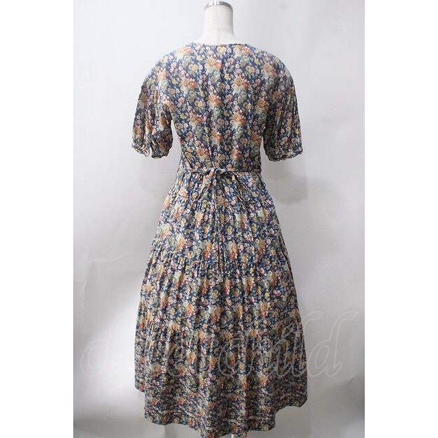 ピンクハウス 水色 花柄 フリル襟 半袖ワンピース ピンクハウス 花柄ロングワンピース 美品】 PINK HOUSE ピンク