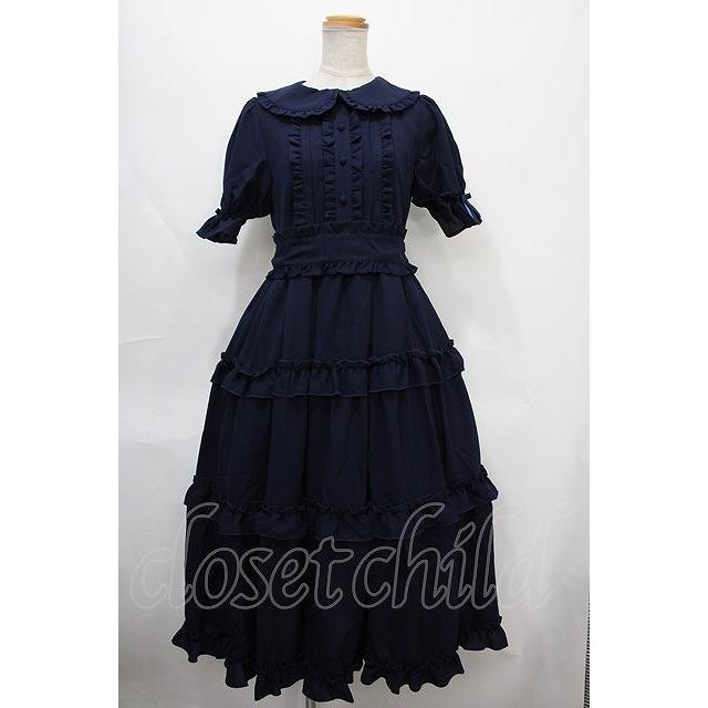 axes femme kawaii ロマンティックフリルワンピ 紺