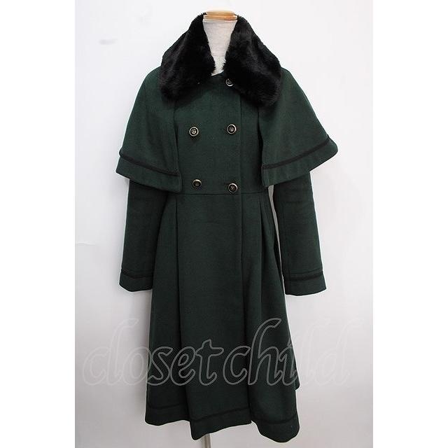 axes femme POETIQUE / ファー襟付きケープロングコート グリーン Y-25