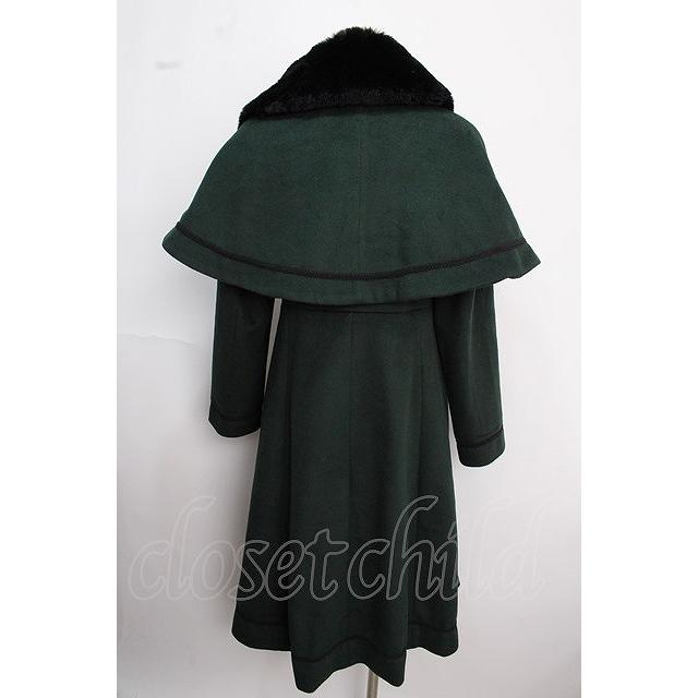 axes femme POETIQUE / ファー襟付きケープロングコート グリーン Y-25