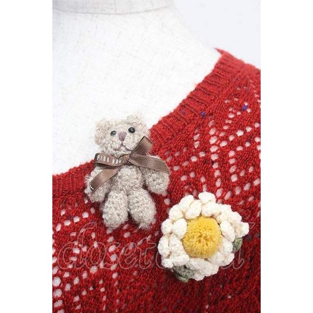 PINK HOUSE / テディブローチ付きひなぎくモチーフカーディガン F 赤 Y