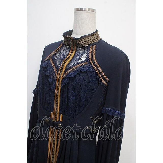 ⭐︎専用⭐︎ Ozz oneste / 百合紋章ボトル柄レイヤードワンピース 紺 Y-25-04