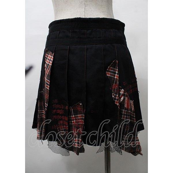 h.ANARCHY / チェック×ユニオン柄プリーツ巻きスカート 黒 Y-25-07-25