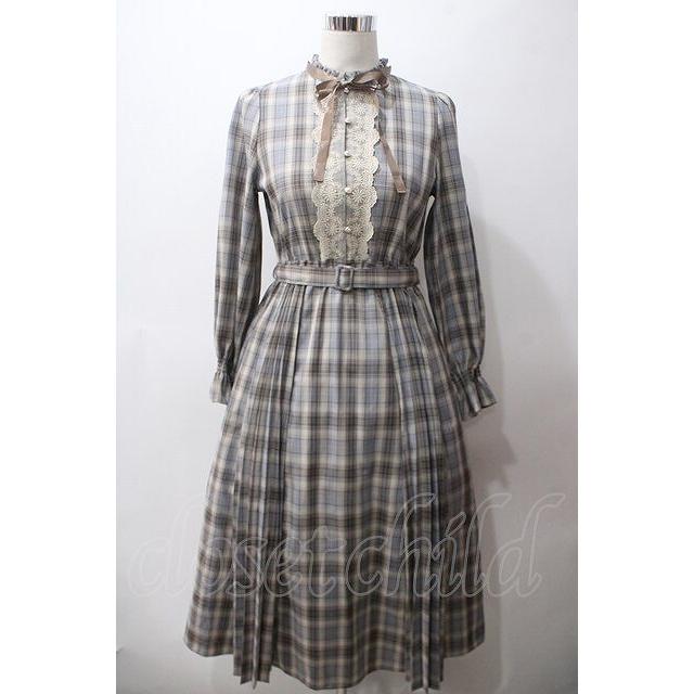 axes femme / プリーツ切替チェック柄ワンピース M 生成り Y-25-05-19