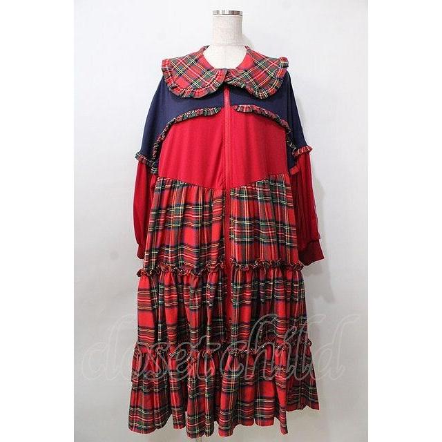 HEIHEI / ジャージワンピース 赤チェック×紺 Y-25-09-13-101-PU-OP-SZ