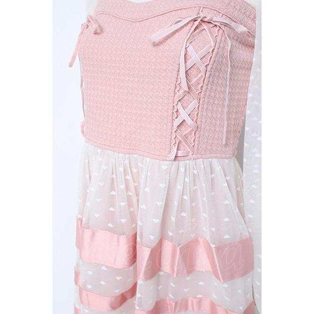 LIZ LISA 編み上げチェックワンピース レース フリル ハートボタン LIZ LISA / ハートドットWレースアップワンピース 0 ピンク Y-26-05-19