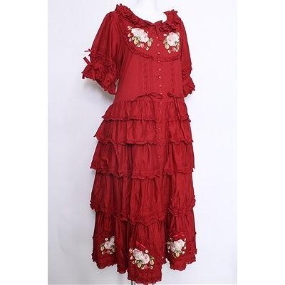 PINK HOUSE / Berry Rose刺繍入りパッチワーク風ワンピース F 赤 S-26