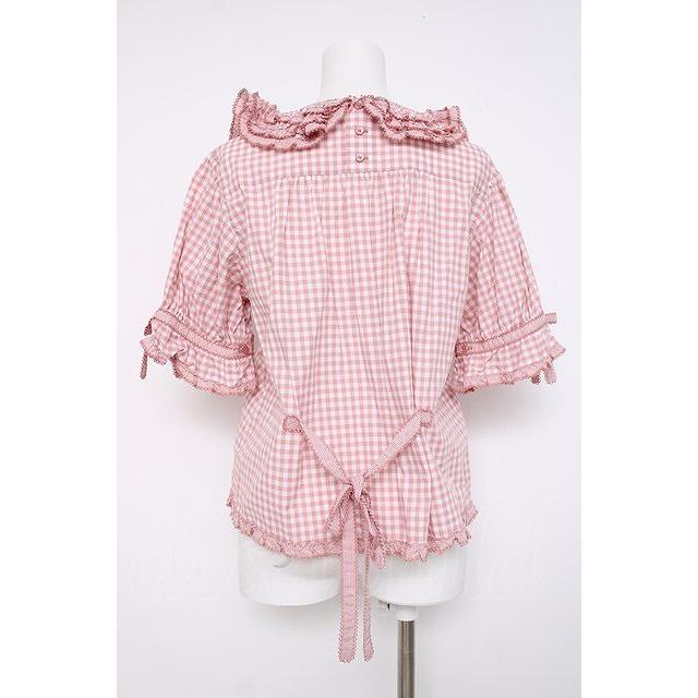 PINK HOUSE ピンクハウス　F ギンガムチェック フリル 半袖 PINK HOUSE / ギンガムチェックパッチワークフリルブラウス F ピンク Y