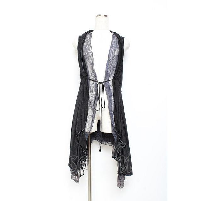 Ozz oneste / ラメ混レースジレ 黒×グレー Y-25-11-05-143-OO-TO-SZ-OS