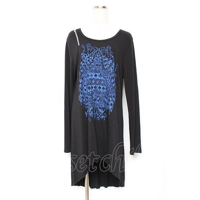 ALGONQUINS / 肩ZIPプリントロングカットソー F 黒×青 Y-25-11-26-123