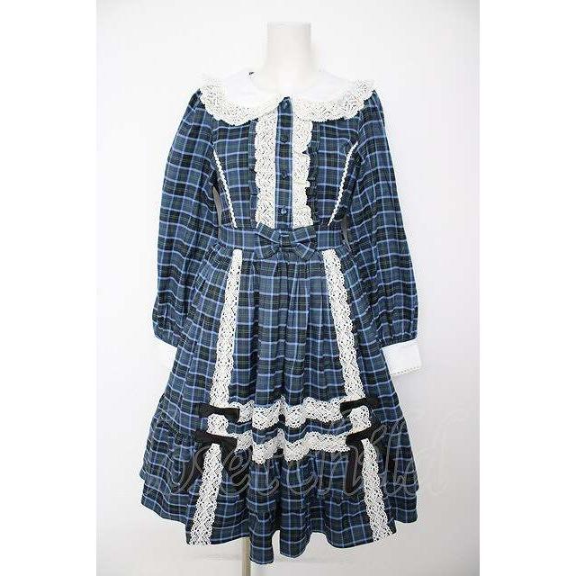 axes femme kawaii / タータンチェックチェックワンピース ブルー Y-26