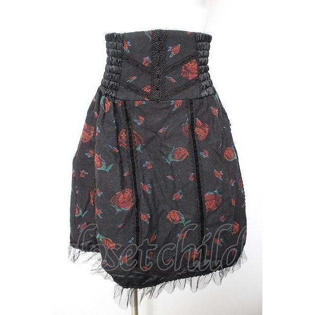 axes femme NOSTALGIE / バラゴブランハイウエストスカート M 黒 Y-26