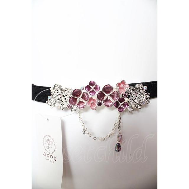 axes femme / 紫陽花モチーフ細ゴムベルト シルバー Y-26-02-05-020-AX