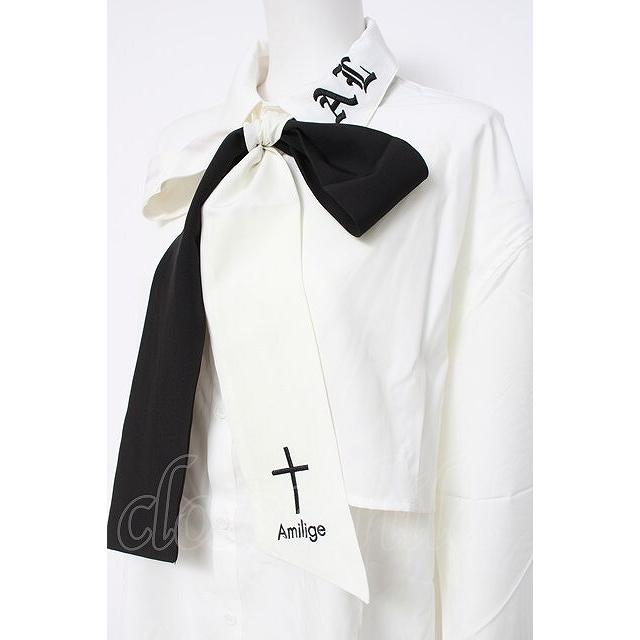 アミリージュ ロゴ刺繍ネクタイ付シャツ　ホワイト Amilige / 刺繍入りリボンネクタイ付きシャツ F 白 Y-26-05-06-042-PU