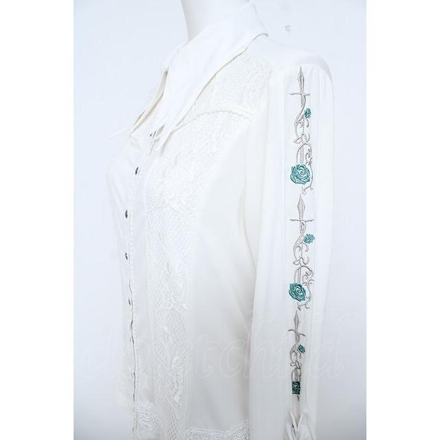 Ozz oneste / Rose×Cross刺繍ブラウス 白 Y-26-06-05-070-OO-BL-SZ-ZS