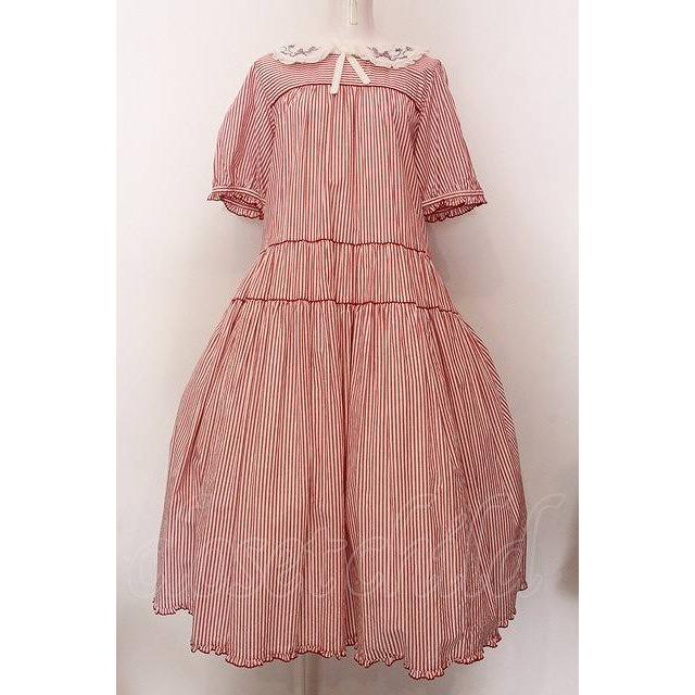 Pink House フリル襟付きローンミディワンピース