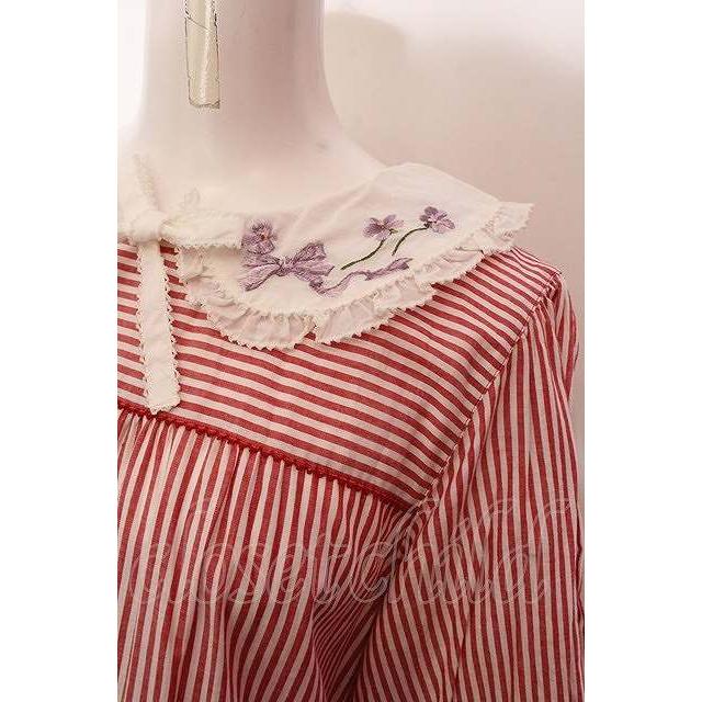 Pink House フリル襟付きローンミディワンピース