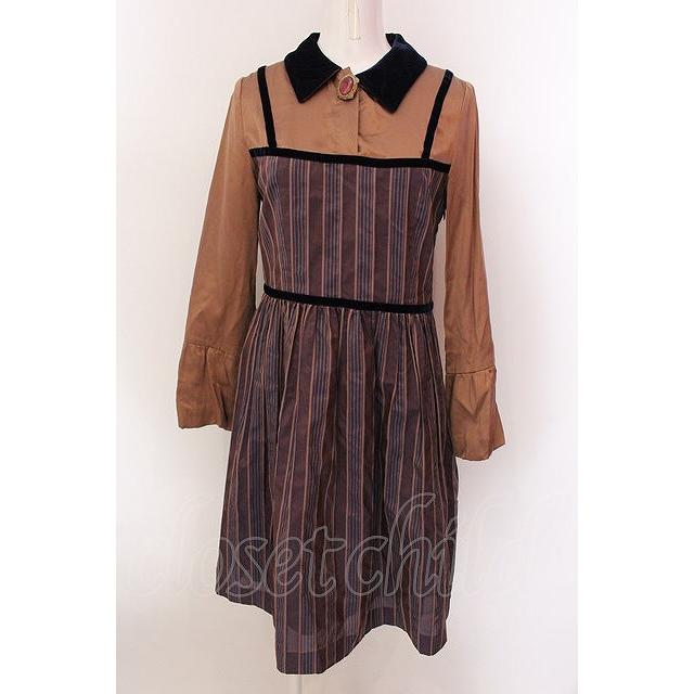 SALE】Jane Marple / ヴィンテージストライプのワンピース M ブラウン