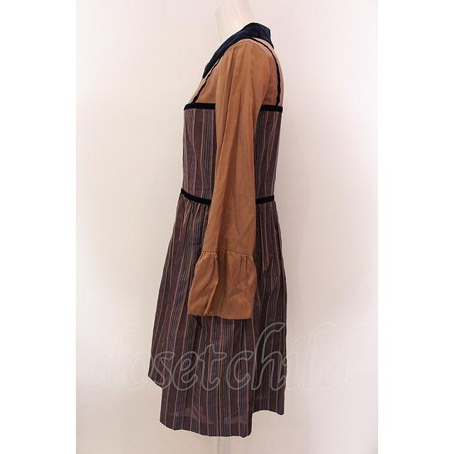 SALE】Jane Marple / ヴィンテージストライプのワンピース M ブラウン