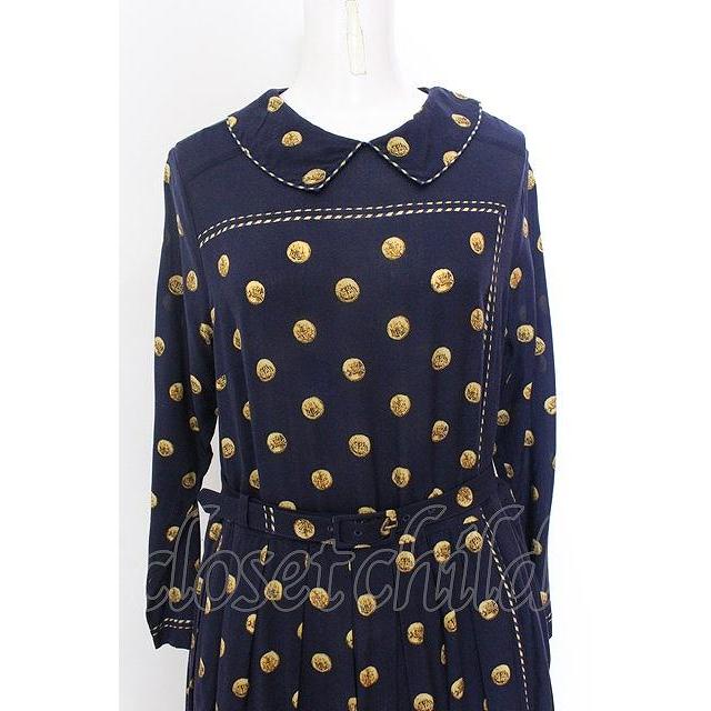 Jane Marple Dans Le Salon / Granny's buttons day dress M ネイビー