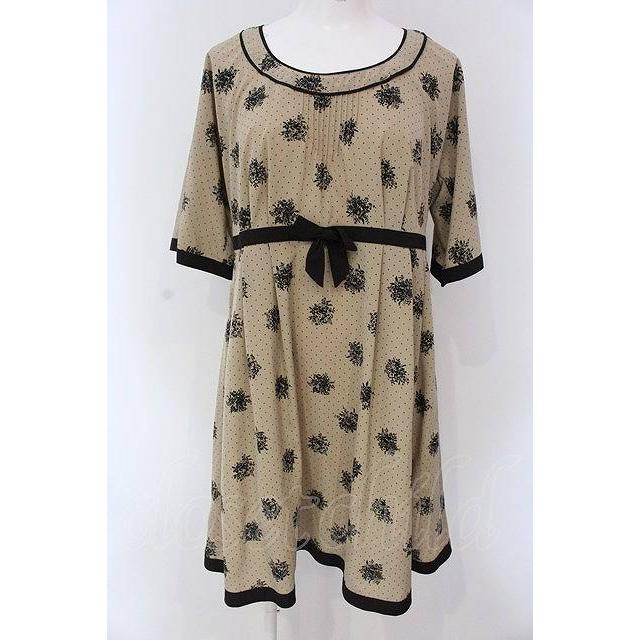 SALE】INGEBORG / ドットブーケワンピース 9 ベージュ×クロ O-25-03-20
