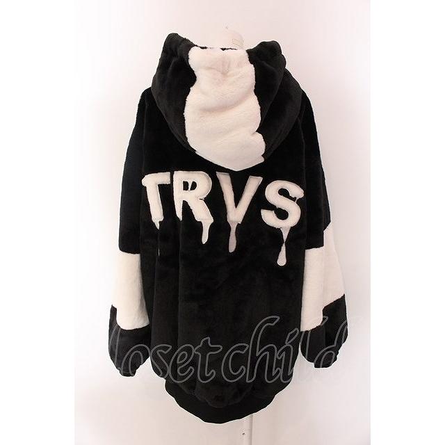 TRAVAS TOKYO / Drip Logo Faux Fur Hoodie F ブラックxホワイト O-25