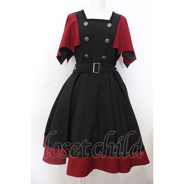 Moi-meme-Moitie / 蝙蝠ケープジャンパースカート ブラック×ボルドー O