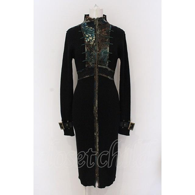 Ozz On / チャイナニットロングジップアップワンピース ブラック O-25