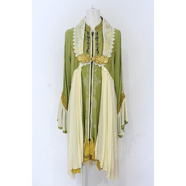 ozz oneste 彼岸刀刺繍裏起毛ワンピース Ozz oneste / 巫祭神装レイヤーワンピース グリーン×アイボリー O-25