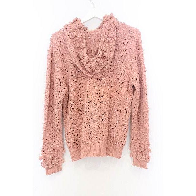 PINK HOUSE クロシェ編み 長袖カーディガン PINK HOUSE / 椿モチーフフード透かし編みカーディガン ピンク O-26-02
