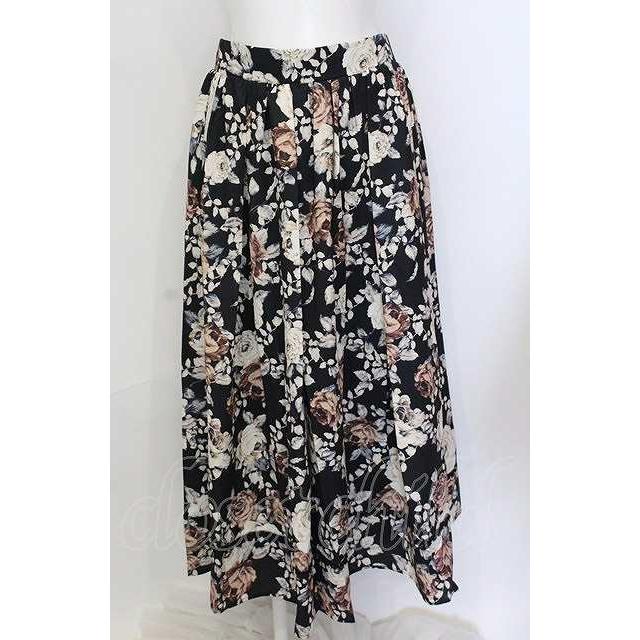 SALE】axes femme NOSTALGIE / 絵画風ローズ柄スカート F クロ O-25-05