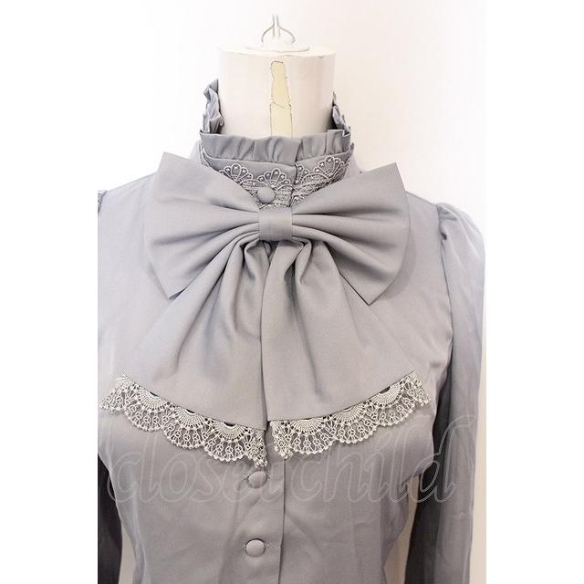 Sheglit / スタンドカラーリボンジャボブラウス M グレー O-25-06-21