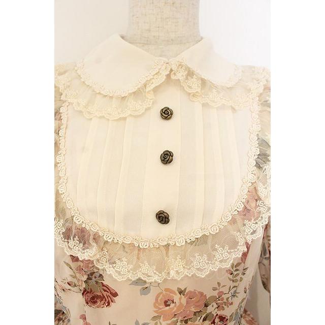 Innocent World / ローズシフォン丸衿ドレス M ピンクxボルドー O-26