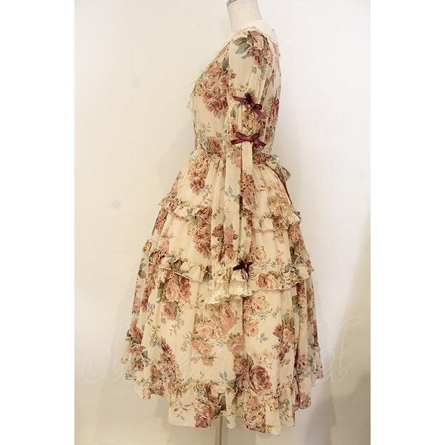 Innocent World / ローズシフォン丸衿ドレス M ピンクxボルドー O-26