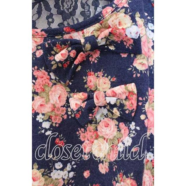 LIZ LISA / レース切り替え花柄Tシャツ 0 ネイビー O-25-12-02-053-LO